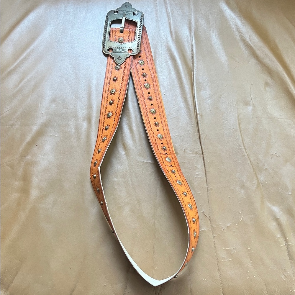 Studded Orange Leather Belt